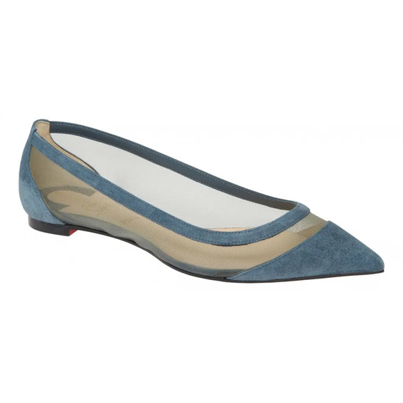 Christian Louboutin Shoes - Christian Louboutin Galativi Blue Suede Mesh Pointed Ballerina Ballet Flat 38.5
